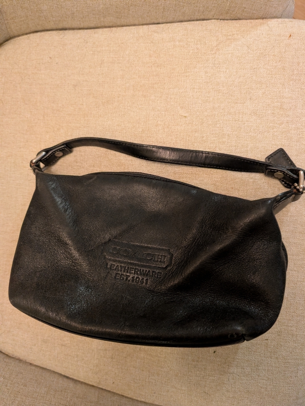 COACH Mini Bag LEATHERWARE Est 1941 Vintage Black Leather  Baguette Logo